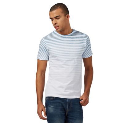 Big and tall white and blue faded striped t-shirt